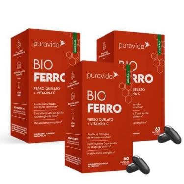 Imagem de Kit 3 Bio Ferro Vitaminas C Ferro Quelato 60 Cápsulas PuraVida, Sem sa