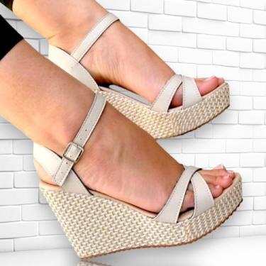 Imagem de Sandália Anabela Feminina Salto Alto 10cm Tamanco Plataforma De Luxo S