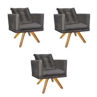 Imagem de Kit 03 Poltrona Milena Confort Base Giratória Caramelo Com Almofada Sa