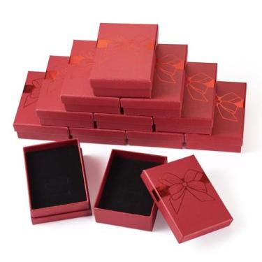 Imagem de KISSITTY 12 caixas de presente retangulares de papelão, papel, colar, brinco, anel, embalagens, caixas de 9 x 6 x 3,5 cm, para Dia dos Namorados, Dia das Mães, casamento (vermelho indiano)
