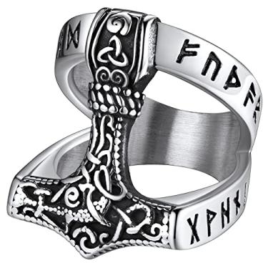 Imagem de FaithHeart Anéis de martelo Thor Viking para homens e mulheres, aço inoxidável/banhado a ouro 18K personalizáveis, Aço Inoxidável, Sem pedras preciosas