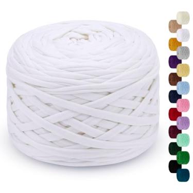 Imagem de LEREATI Fio de camiseta de 285 g para crochê 109 jardas fio de tecido de crochê grosso, fio de camiseta de tricô para bolsa de crochê, cobertor, cesta, projetos DIY, decoração de casa (branco)