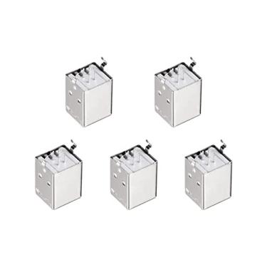 Imagem de Rebower Tomada USB PCB Tipo-B 4 pinos 180 graus DIP fêmea vertical conector de inserção reta porta conector [para aplicação mini USB] - 1,5 A/branco prateado/5 peças
