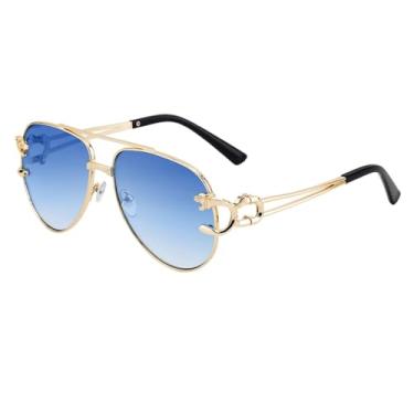 Imagem de JRLLFD Óculos de sol ovais grandes, masculinos, vintage, com cabeça de leopardo, para mulheres, armação de metal, óculos escuros, 5, tamanho único