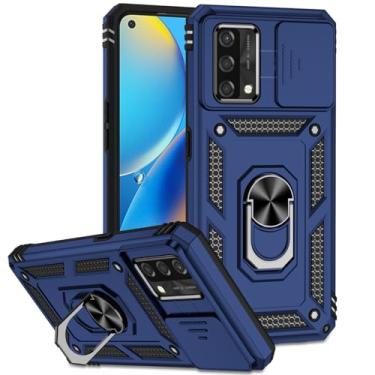 Imagem de Tothedu Capa para Oppo A74 4G/Oppo F19 CHP2219 com capa de câmera deslizante, anel giratório de 360° integrado com suporte magnético à prova de choque para Oppo A74 4G azul