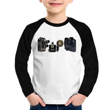 Imagem de Camiseta Raglan Infantil Câmeras Vintage Manga Longa - Foca na Moda, B