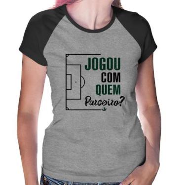 Imagem de Baby Look Raglan Jogou com quem parceiro - Foca na Moda, Cinza, Preto,