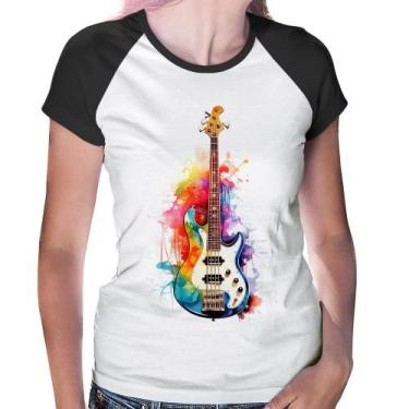 Imagem de Baby Look Raglan Contra Baixo Watercolor - Foca na Moda, Branco, Preto