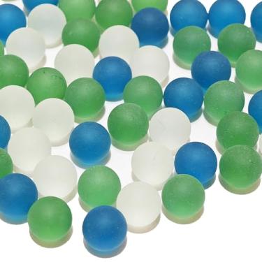 Imagem de QYGL Contas de vidro fosco, bolinhas de gude de vidro marinho mistas verdes – pedras preciosas de vidro decorativas de 500 g, contas de mármore redondas, para enchimento de vasos, pedras de aquário