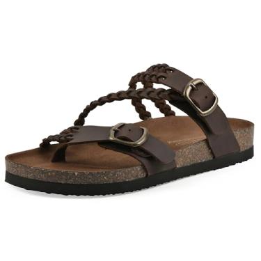 Imagem de WHITE MOUNTAIN Sandália rasteira feminina Haziest, Marrom/couro, 34