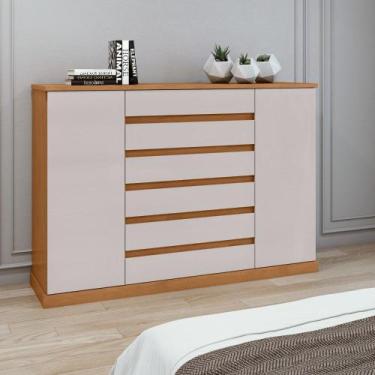 Imagem de Cômoda 7 Gavetas 2 Portas Vedras Lopas, Amendoa Clean/Off white