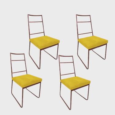 Imagem de Kit 04 Cadeiras Sala de Jantar Escritório Office Stark Industrial Ferro Bronze Corino Amarelo - Ahz Móveis