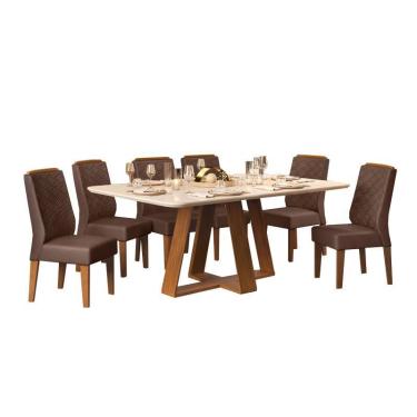 Imagem de Sala de Jantar Mesa Kiara Freijó/Off White c/ 6 Cadeiras Lidia Freijó/Moca - dj Móveis