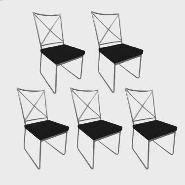 Imagem de Kit 05 Cadeiras Sala de Jantar Escritório Office Clark Industrial Ferro Prata Sintético Preto - Ahz Móveis