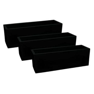 Imagem de Kit 3 Vasos Para Plantas Jardineira Cachepot Floreira 67cm Flat Polietileno Decoração (Preto Fosco)
