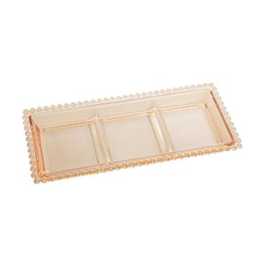 Imagem de Petisqueira de Cristal Retangular C/3 Divisórias Pearl Bolinha Âmbar 30x13cm Wolff