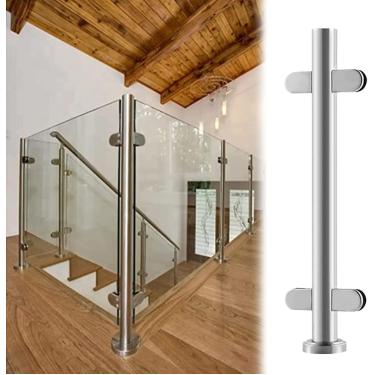 Imagem de Postagens de balaustrada postes Balustrado Postagens de balaustrade externas Sem trilho superior, prateado Round 304 Poste de grade de balaustrada de vidro inoxidável, balcão/varanda/escada,