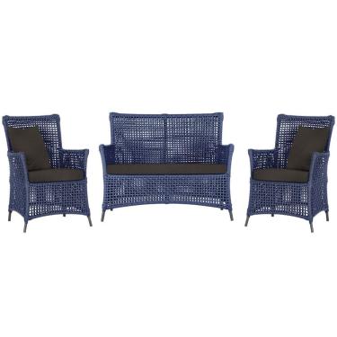Imagem de Jogo Sofá e 2 Poltronas de Área Igapó Alumínio Pintura Preta Corda Náutica Estofado 9 Trama