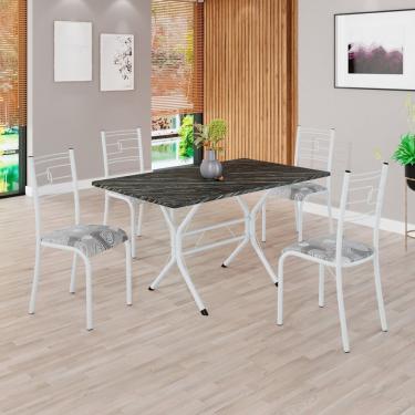 Imagem de Conjunto Sala De Jantar Mesa Retangular 120x75cm Tampo Pedra Ardósia Indiana 4 Cadeiras Paraty Paraopeba - Branco