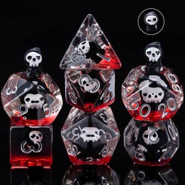 Imagem de Halloween Skull Demon Ghost Resin Dice Dungeons and Dragons Dice DND Dice Set All Hallows' Day D&D Role Playing Dice D12 D10 D% D8 D6 D4 for MTG RPG Board Games (White face Demon)