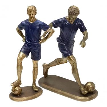 Imagem de Dupla Estatuetas Decorativa Em Resina Jogadores De Futebol