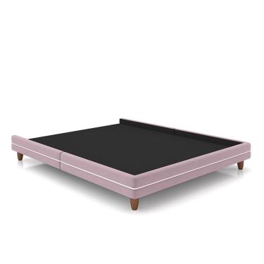 Imagem de Cama Avulsa Para Colchão King Torres Pés Em Madeira Veludo Rosê G91 - Gran Belo