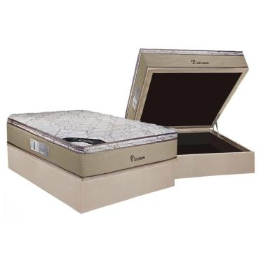 Imagem de Kit Cama Box Baú Casal Platinum New 138x188 com Colchão Molas Ensacadas Base Suede Clea...