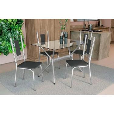 Imagem de Sala De Jantar Loire Com Tampo De Vidro 120x80cm E 4 Cadeiras Florença Cromada Preto