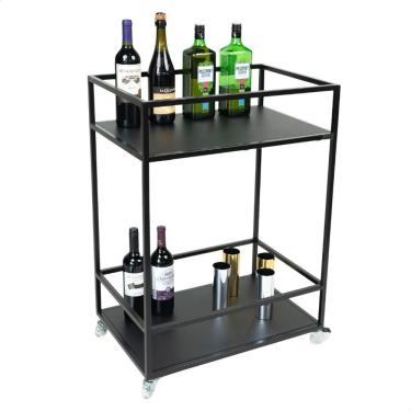 Imagem de Carrinho Para Bebidas Estilo Industrial Preto Com Prateleiras Em Mdf Preto