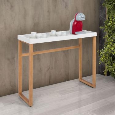 Imagem de Aparador Buffet Slim Para Sala Cozinha Pés Madeira Tampo MDF Branco