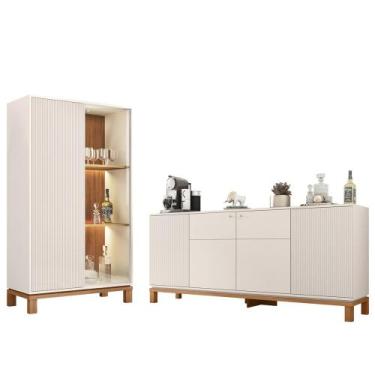 Imagem de Buffet Aparador e Cristaleira com LED Lucca Off White/Freijó C01 - Mpo