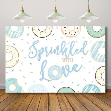 Imagem de Rcoaror Sprinkled with Love Donut Backdrop Kids Boy Baby Shower Background Blue Coffetti Sprinkle Oh Baby Shower Cake Decorações de mesa It's a Boy Photo Studio Favors 180 x 119 cm
