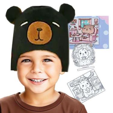 Imagem de Kit Capivara: Touca Gorro Infantil 1 a 4 anos + Livro Colorir Capa Dur