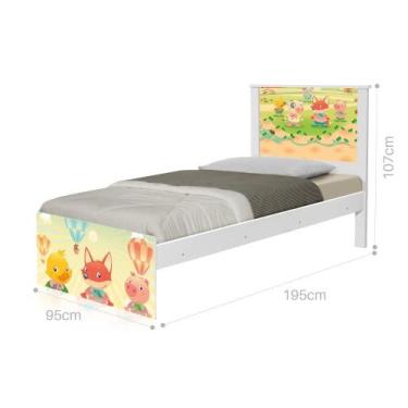 Imagem de Cama Solteiro com Cabeceira Adesivada Fazendinha Animais - CASA H