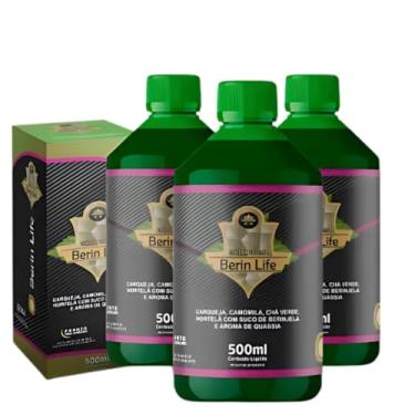 Imagem de Kit 3x Berin Life, Bebida Mista de Chá Verde, Camomila, Carqueja e Hortelã com Suco de Berinjela, Auxilia no Bem-Estar, Leveza e Saúde do Fígado Sabor Refrescante Garrafa 500ml