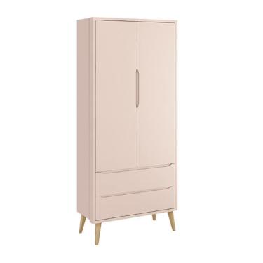 Imagem de Dormitório Completo Infantil Theo 2 Portas, Cômoda 6 Gavetas e Berço com Pés Madeira Natural - Reller Móveis Rosa Fosco