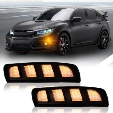 Imagem de BINQIGOO Luz de LED de circulação diurna para para-choque dianteiro, interruptor branco DRL âmbar sequencial, sequencial, compatível com Honda Civic Type R 2017-2021