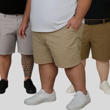 Imagem de Kit 3 Bermudas Sarja Masculina Plus Size 48 Ao 58 Exg - EVOLUTION PLAY