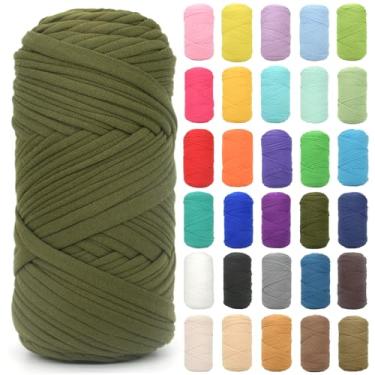 Imagem de Camiseta para crochê, camiseta verde exército, tecido elástico grosso, fio de crochê para iniciantes, bolsa de tricô à mão, cesta/porta-copos / artesanato faça você mesmo/decoração de casa 200 g