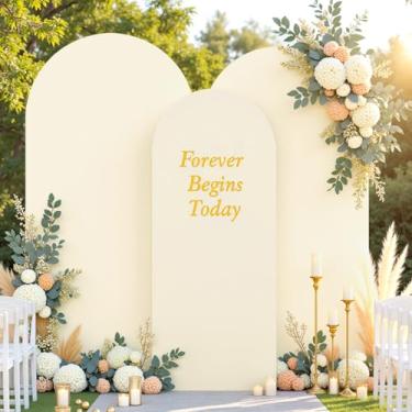 Imagem de Conjunto de 3 capas de arco bege – 1,8 m, 1,8 m, arco de 1,8 m, capa de fundo de elastano com elástico para chá de bebê, festa de aniversário, casamento, chá de panela, cerimônia, banquete, decoração