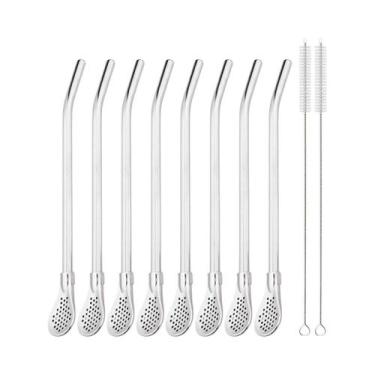 Imagem de Conjunto De Palha De Aço Inoxidável Reutilizável 8 Peças Com Escova Pa