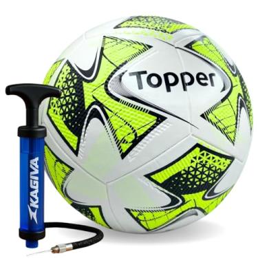 Imagem de Kit Bola Society Topper 22 Oficial Tecnofusion PVC Adulto Jovem Treino Jogos Grama Sintética Gramado Futebol Profissional Resistente + Bomba Ar Dupla Ação Airvility Bombinha Encher Bola