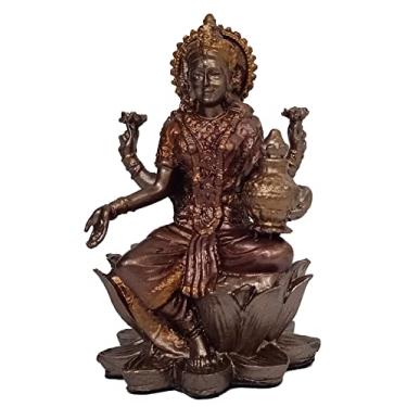 Imagem de Purpledip Ídolo de resina Lakshmi Laxmi Mahalakshmi, deusa da riqueza e fortuna: estátua colecionável com acabamento de bronze, 7,6 cm (12563)