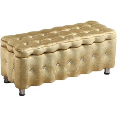 Imagem de Armazenamento Otomano Caixa Janela Assento Banco Cabeceiro Descanso Banqueta Trocando Seus Sapatos Banqueta De Armazenamento Quarto Cama Sala De Estar Sofá Puff Bancos Otomanos, Gold, 100x40x40cm