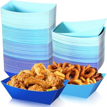 Imagem de Uiifan 200 peças de papel para barcos de comida, bandeja descartável, resistente à gordura, suporte de cachorro-quente para hambúrgueres, batatas fritas, sanduíches, piquenique, festa (azul gradiente)