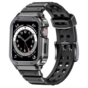 Imagem de SUPLINK Capa e pulseira de metal compatíveis com Samsung Galaxy Watch 7 masculinas, capa protetora de aço inoxidável para Samsung Galaxy Watch 7 de 44 mm, cinza espacial