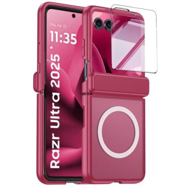 Imagem de HAOMRIYL Capa magnética para Motorola Razr 60 Ultra/60, capa protetora de tela integrada, dobradiça, capa de telefone PC à prova de choque, rosa, 60