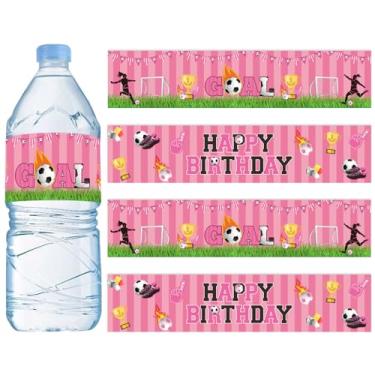 Imagem de kreat4joy Decoração de festa de aniversário de futebol, 52 peças, tema de futebol rosa, etiqueta de garrafa de água de feliz aniversário, adesivo de garrafa de água para tema esportivo 8º 10º