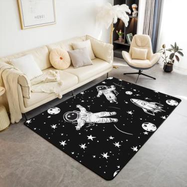 Imagem de jejeloiu Tapete de área de astronauta, 12 x 18 cm, universo, planetas, foguete para sala de estar, quarto, para meninos, meninas, adolescentes, galáxia, estrela, tapete decorativo, antiderrapante,
