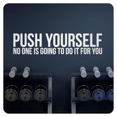 Imagem de My Vinyl Story - Push Yourself - Adesivo de citação motivacional para decoração de parede de academia, decoração de parede, casa, exercício, fitness, treino, sinal positivo, escritório, vinil